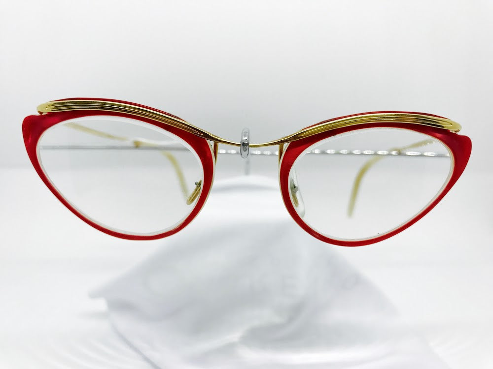 Dark pink and gold oval 1950s cateye frames