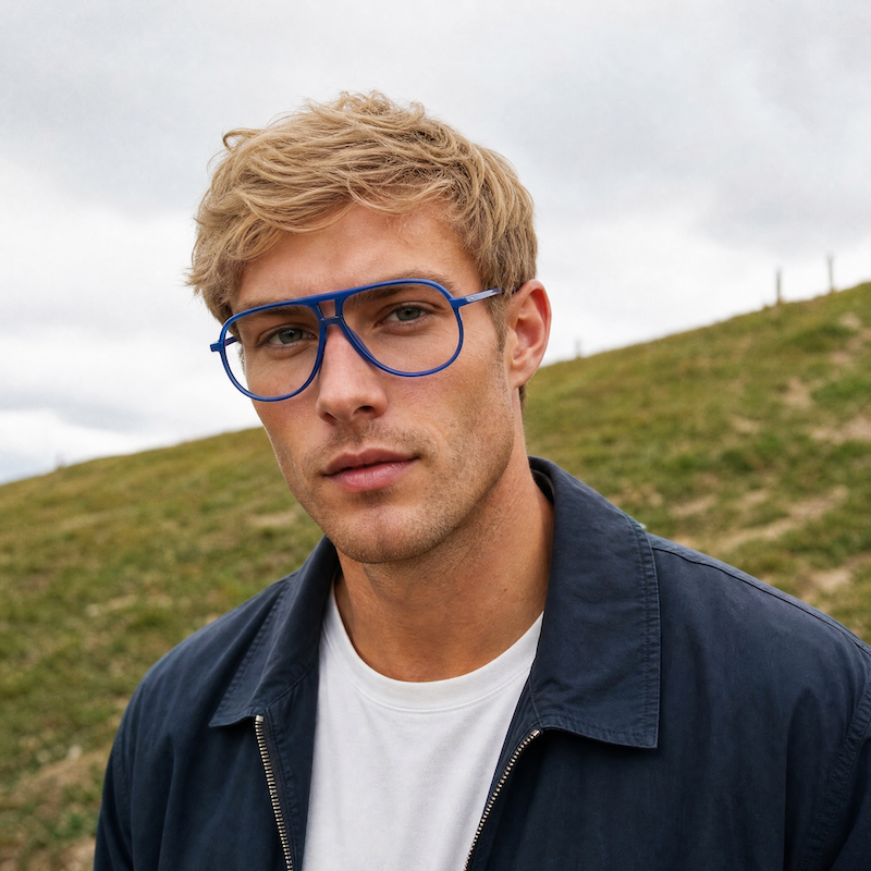 Men's 80s blue vintage aviator glasses. 