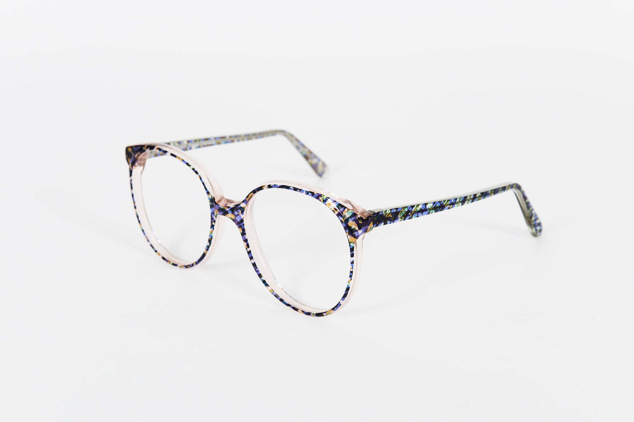 Michael Selcott Chelsea 1980s crystal frames with mottle blue and gold