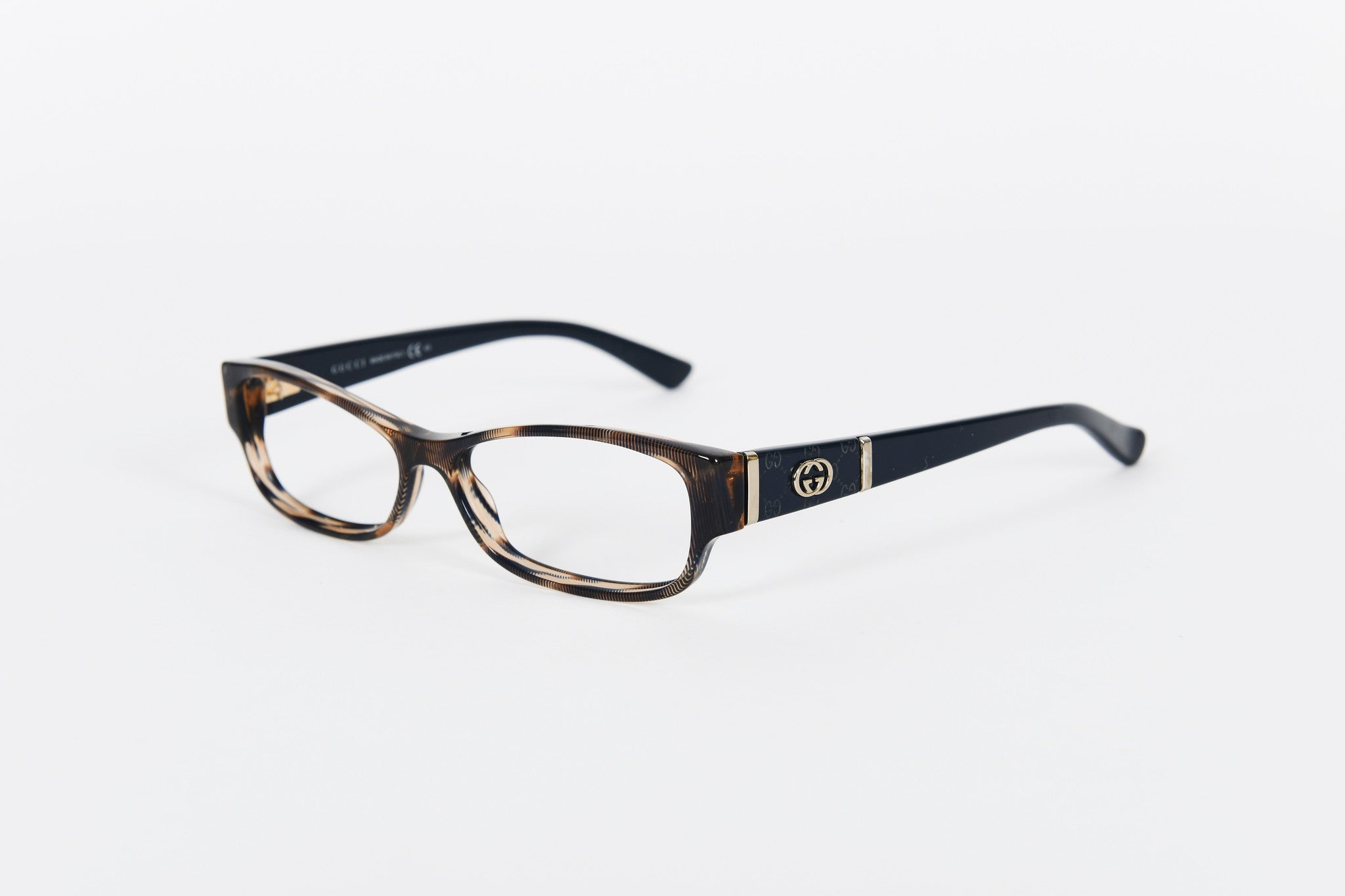 Gucci blue and brown with metal bands on sides.GG 3201, 51/14,  shallow. M/L