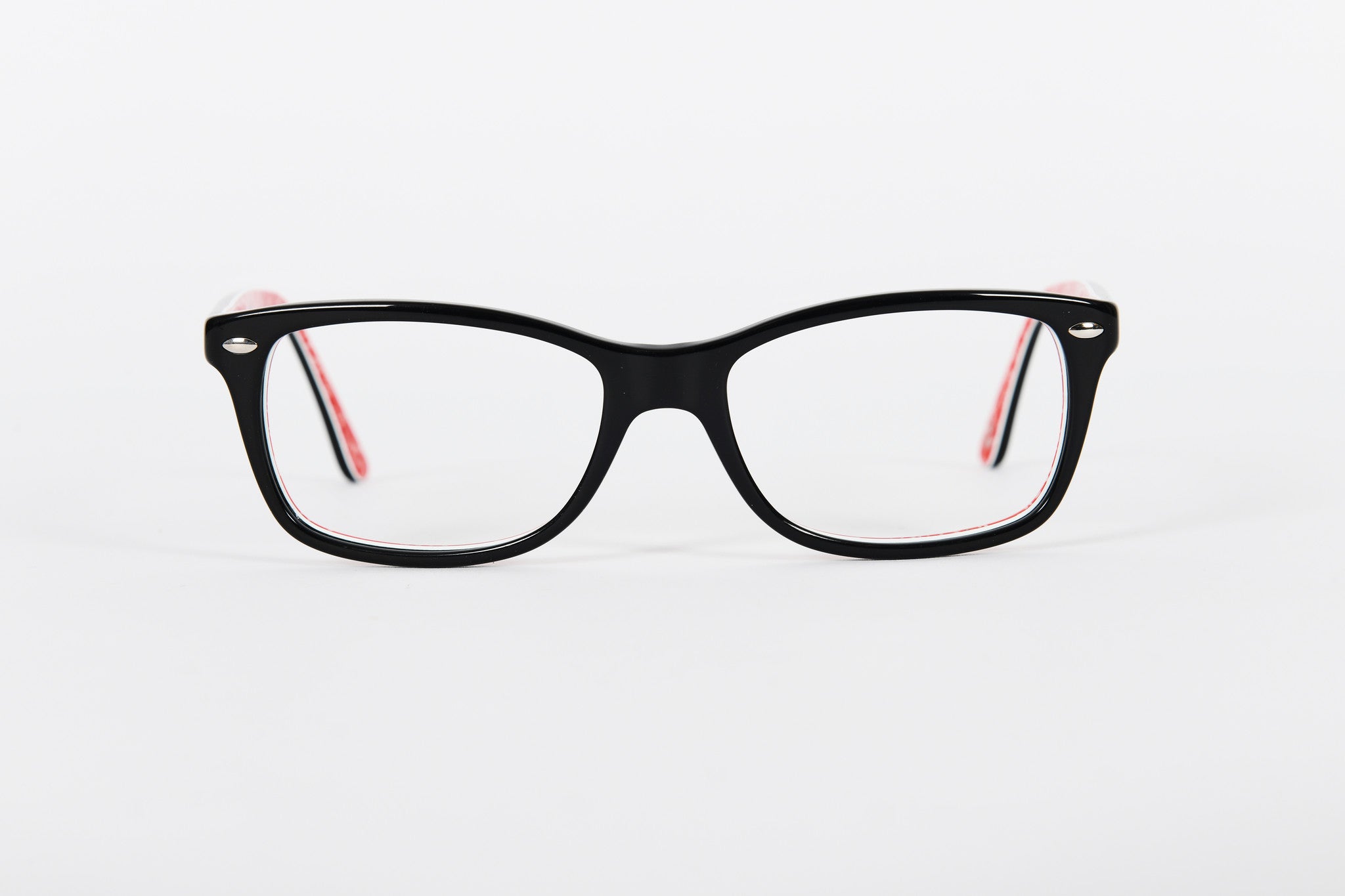 Black Ray-Ban with red interior