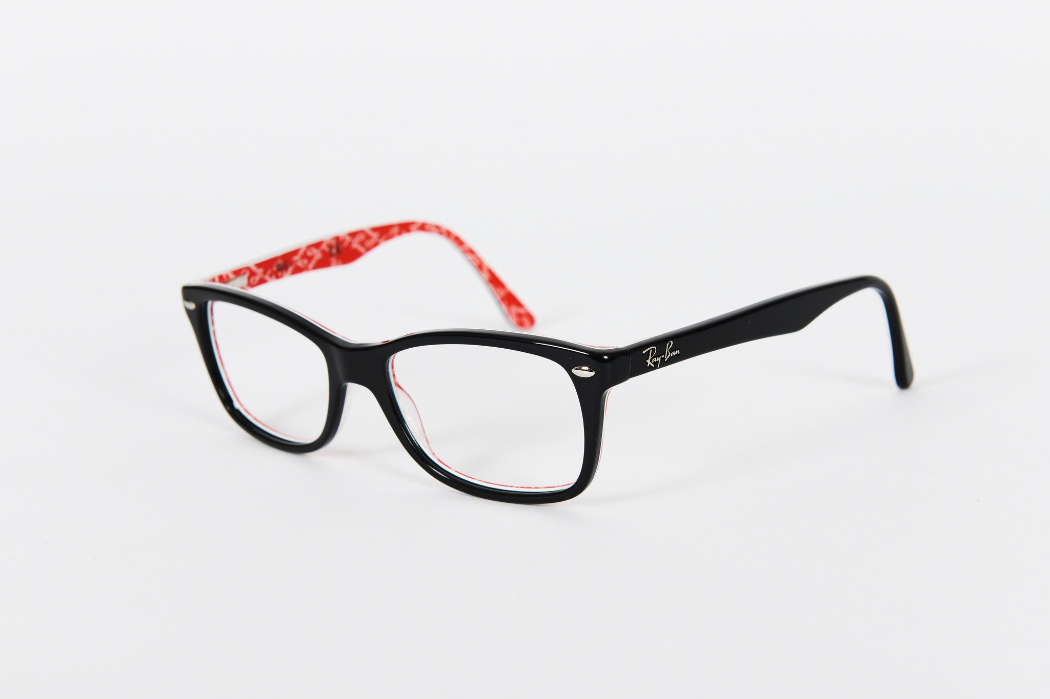 Black Ray-Ban with red interior