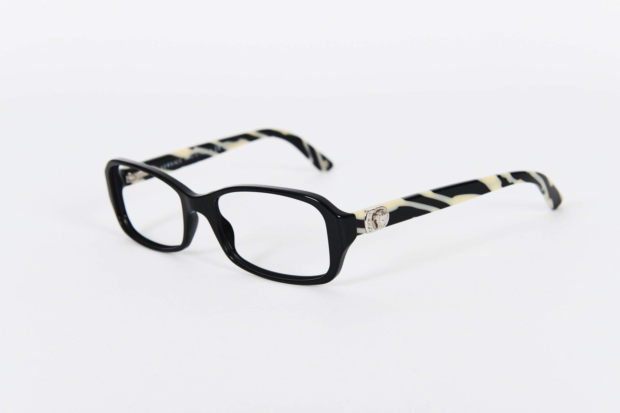 Black Versace designer frames with zebra-print sides