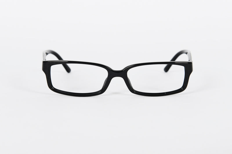 Smart black Prada frames with textured sides and gold detail