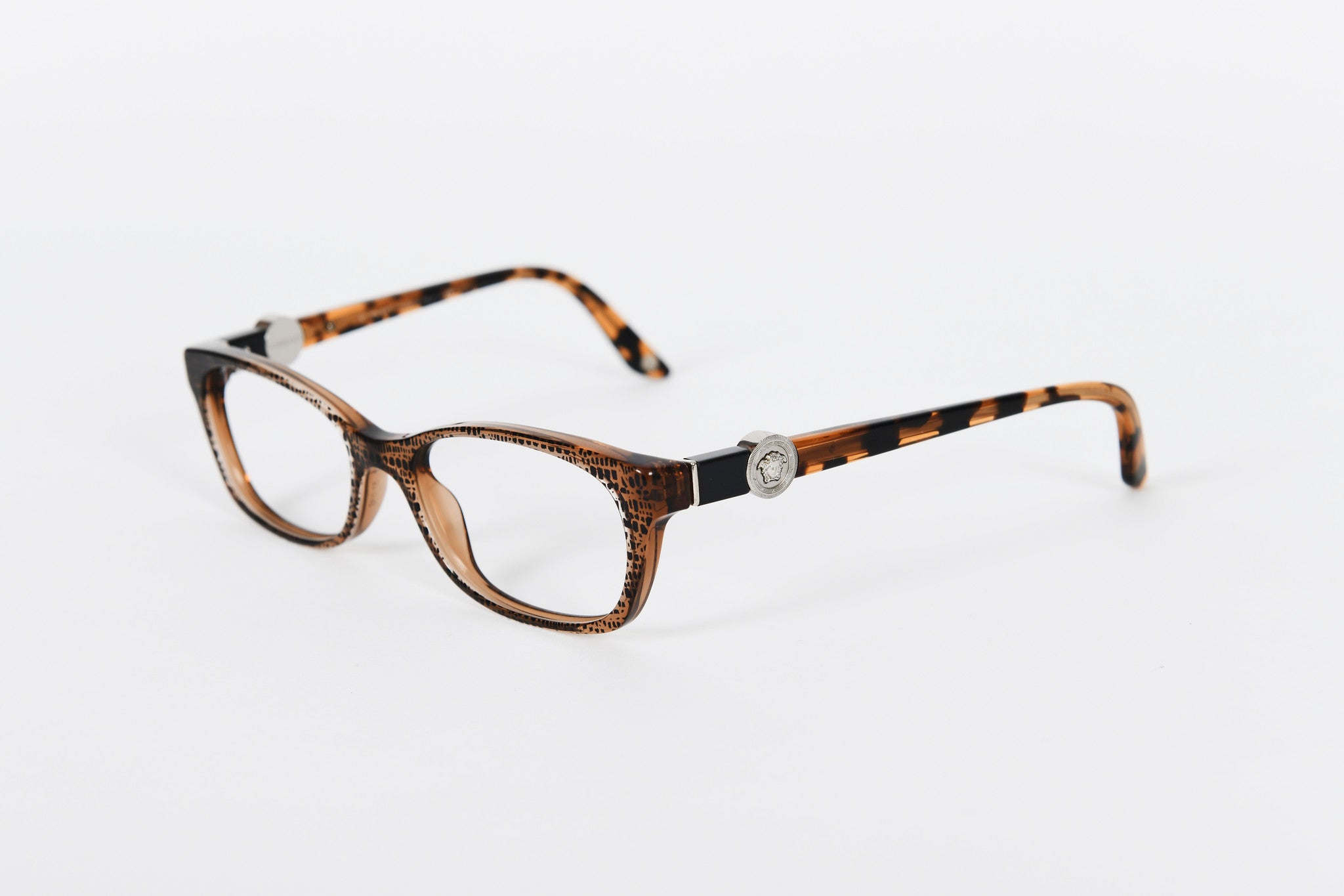 Brown crocodile print Versace frame with tortoiseshell sides