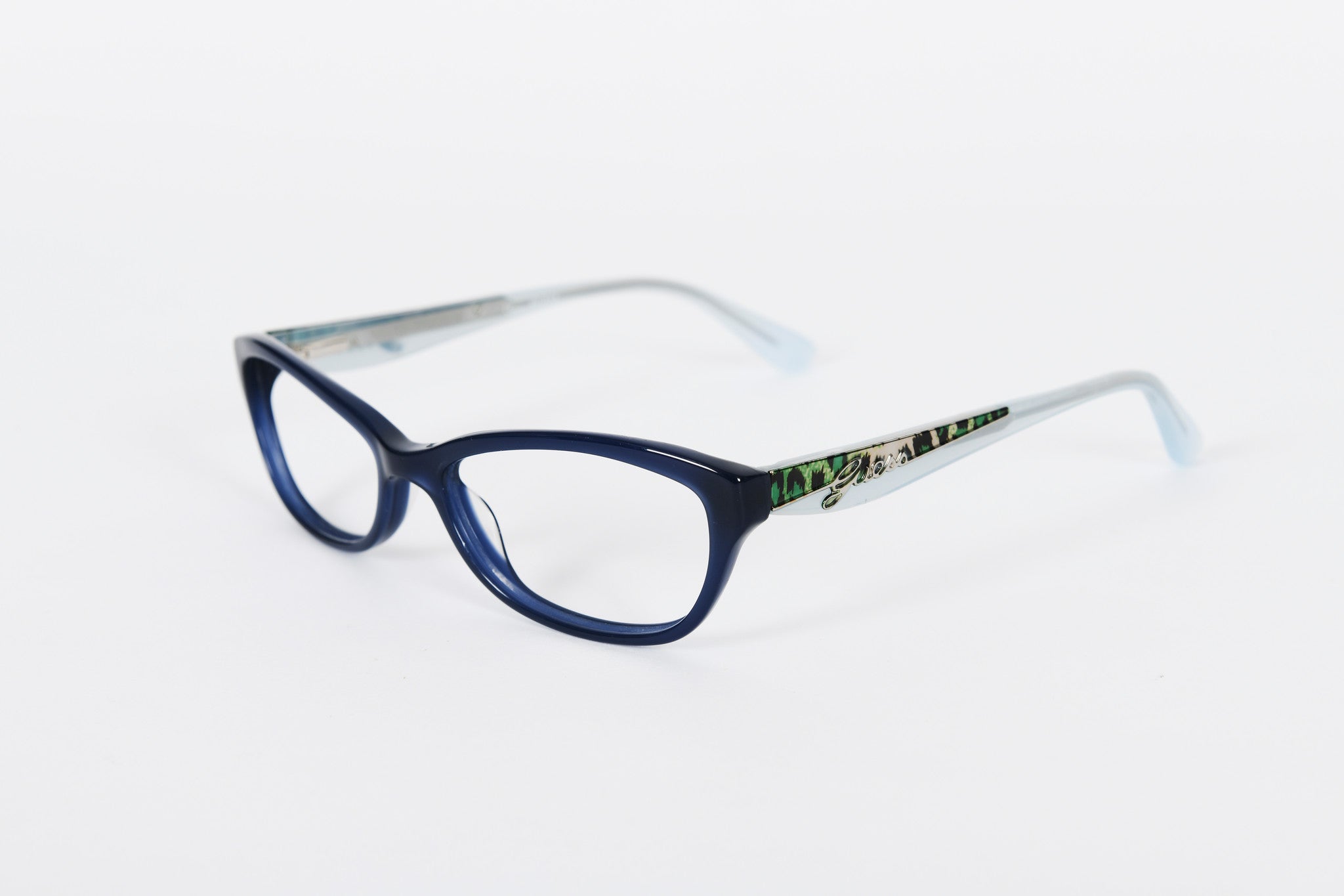 Dark blue Guess frame with pale blue sides and logo