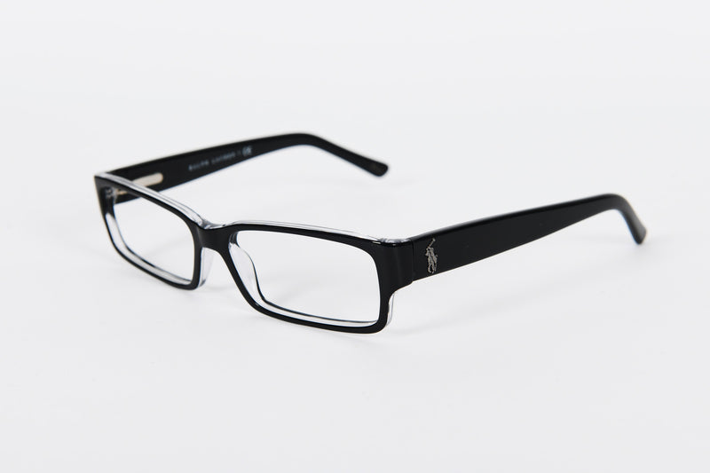 Black Ralph Lauren frames with silver logo on the side