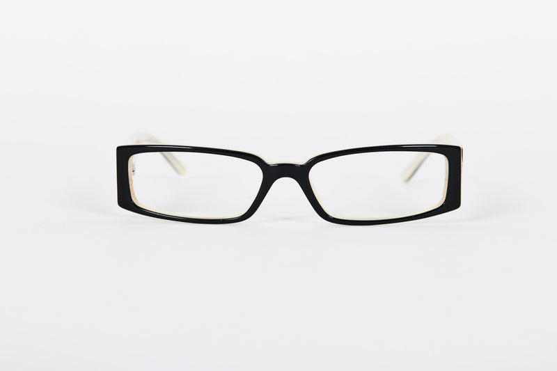 Black Vogue frames with cream side detail and sparkly logo