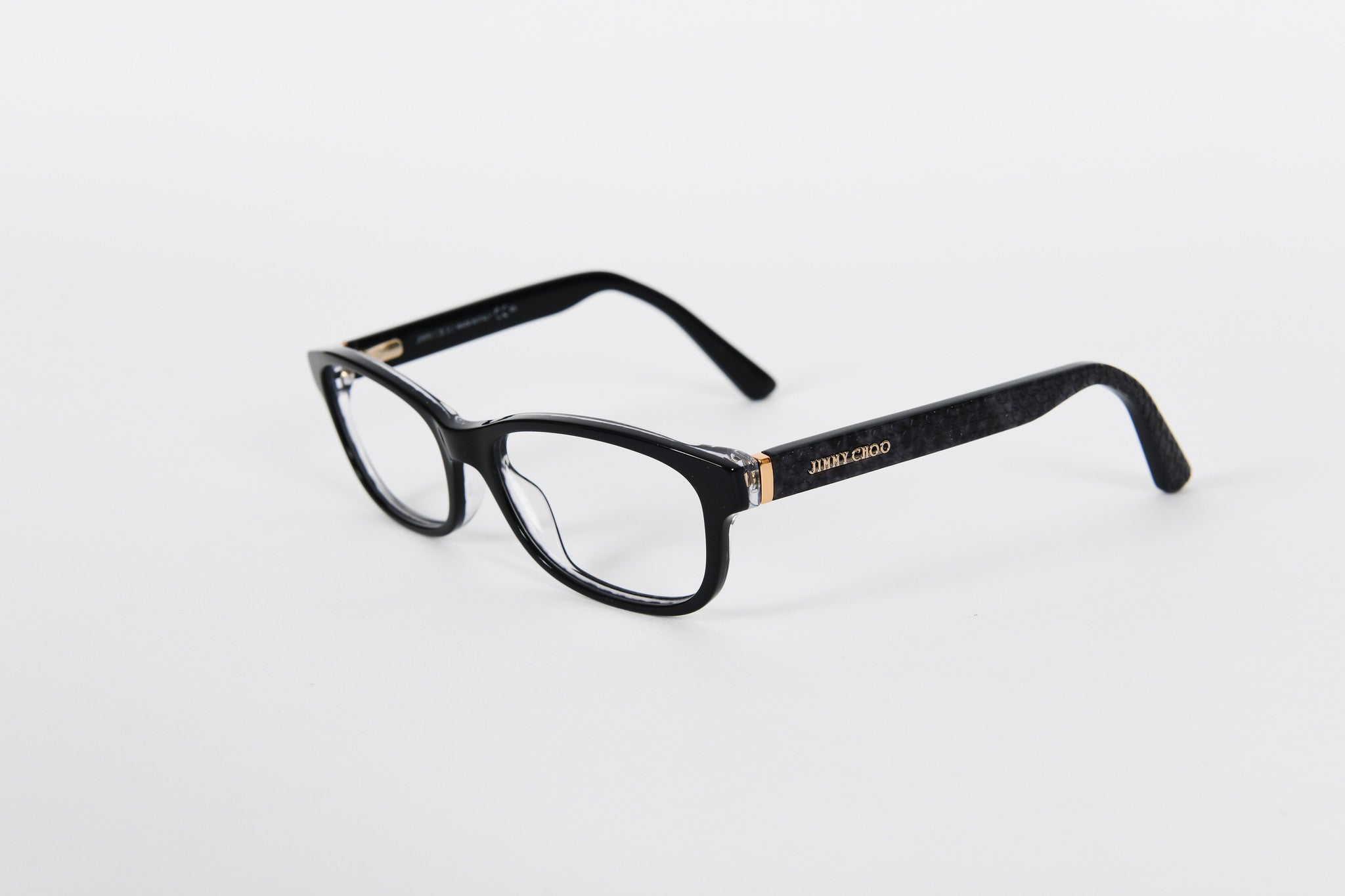 Black Jimmy Choo frame with textured snakeskin effect on sides