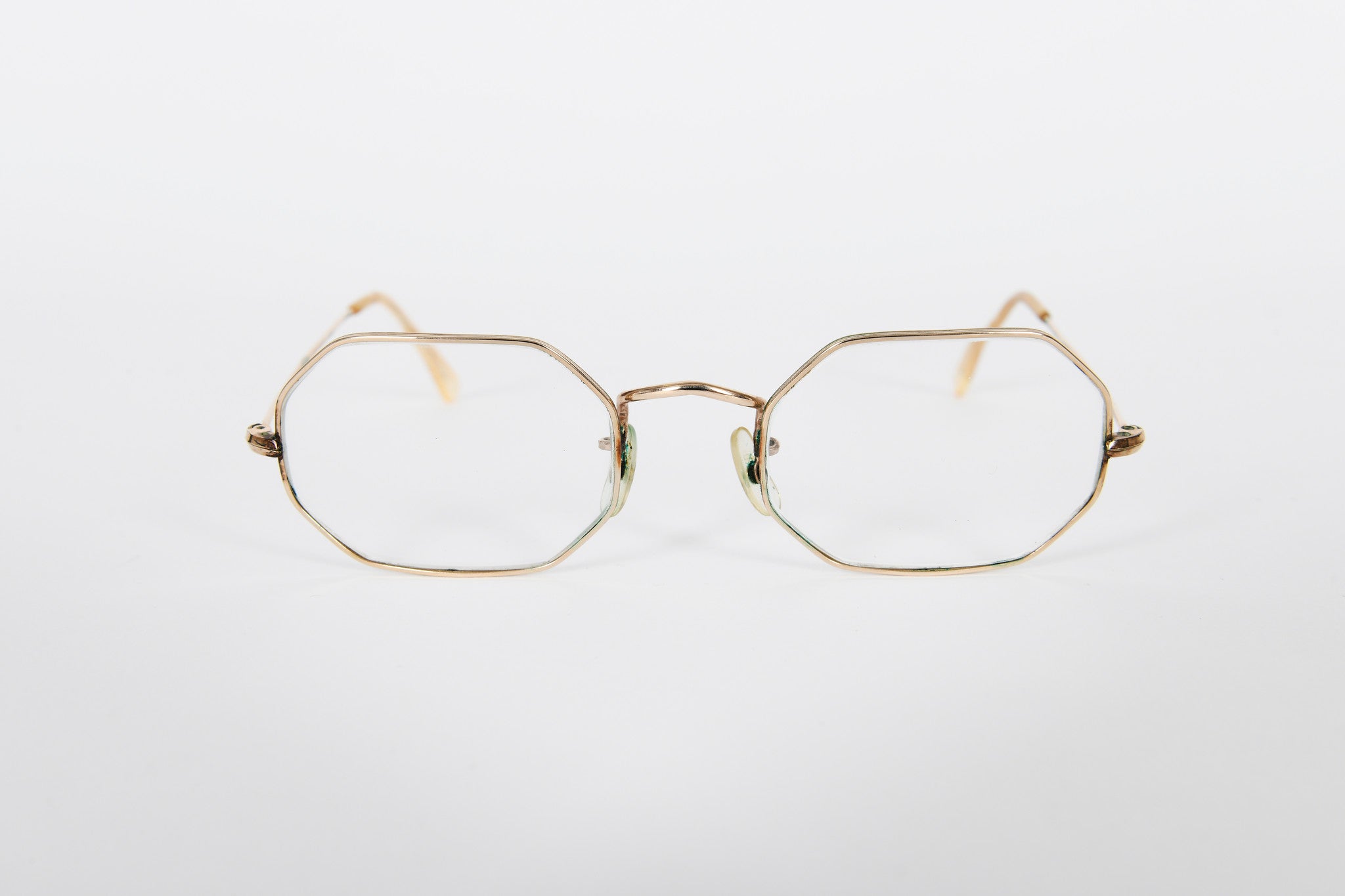 Gold metal hexagonal original glass lenses 1940/1950