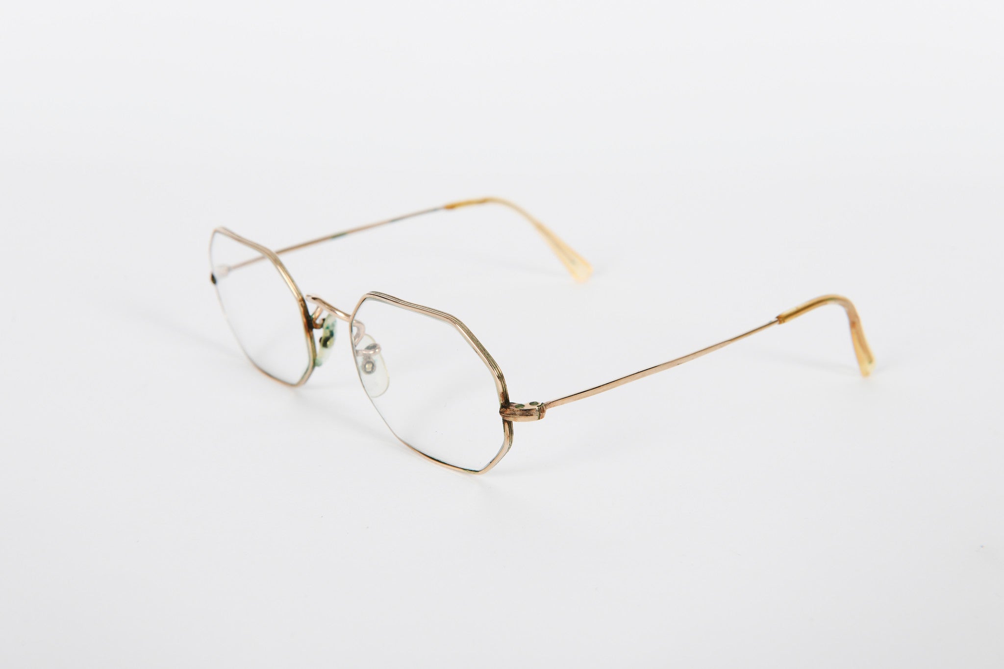 Gold metal hexagonal original glass lenses 1940/1950