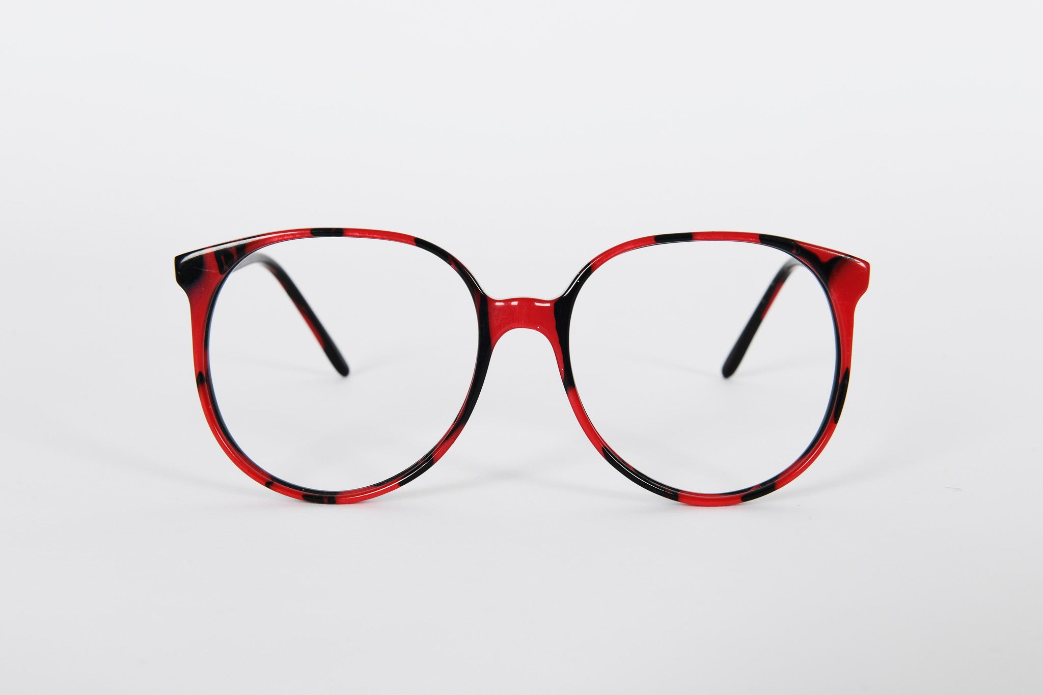 Black and red marbled effect large round 1980s retro frames