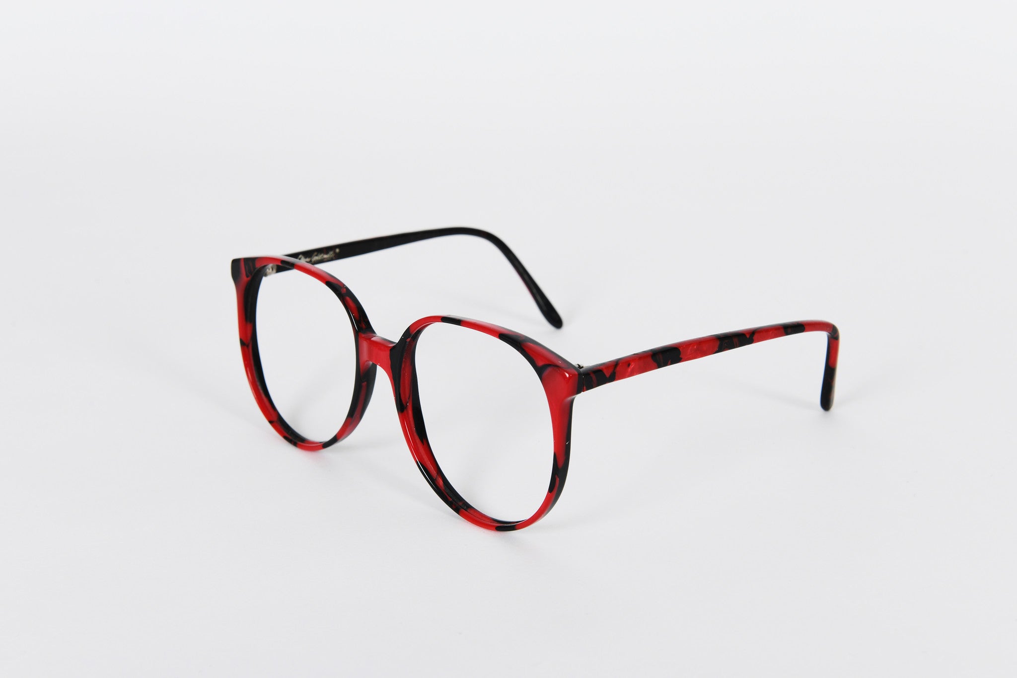 Black and red marbled effect large round 1980s retro frames