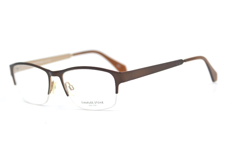 Charles Stone NY 27 brown rectangular men's glasses. 