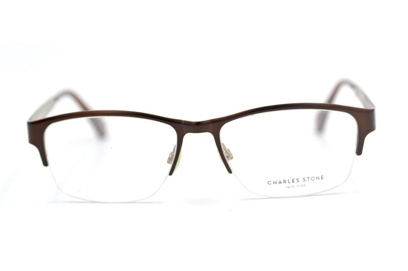 Charles Stone NY 27 brown rectangular men's glasses. 