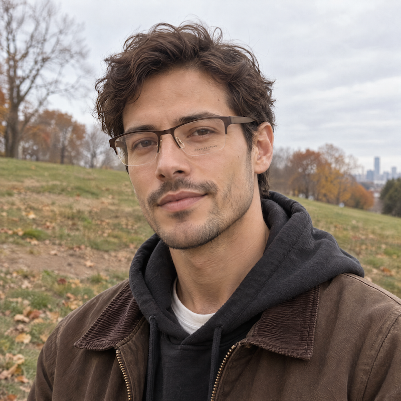 Charles Stone NY 27 brown rectangular men's supra glasses.