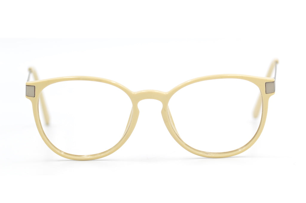 Cream round retro glasses. Sustainable glasses. Upcycled eyewear.