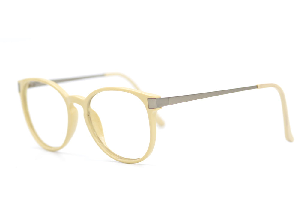 Cream round retro glasses. Sustainable glasses. Upcycled eyewear.
