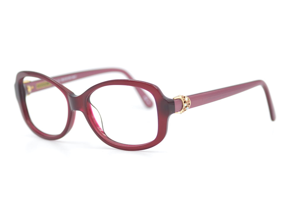 Oceanblue 9207 acetate glasses. Ruby red glasses with gold and jewell detail. 