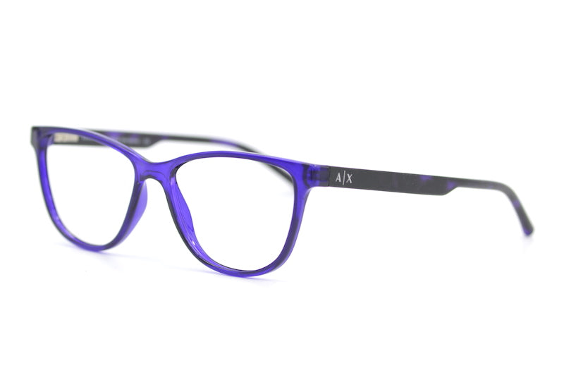 Armani Exchange 3047 glasses. Women's Armani glasses. Purple Armani glasses.  Cheap designer glasses.  Purple designer glasses. 