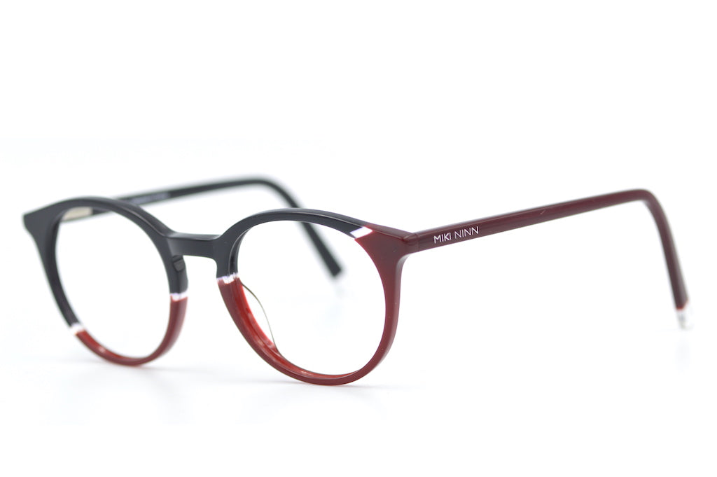 Miki Ninn 10 retro style glasses. Cheap prescription glasses. Sustainable glasses. Red and black glasses. Unisex glasses.