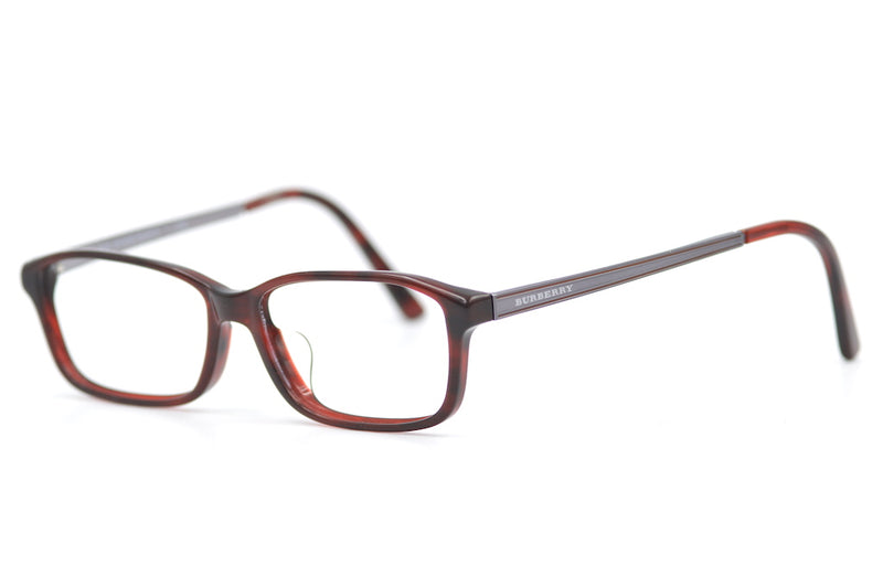 Burberry 2217 designer glasses. Cheap Burberry Glasses. Designer Glasses. Red rectangular Burberry glasses. Sustainable designer glasses. 