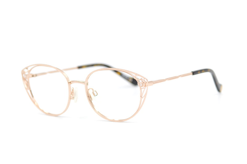 Liberty 10 glasses. Women's designer glasses. Low cost designer glasses. Cheap designer glasses. Rose gold cat eye glasses. 