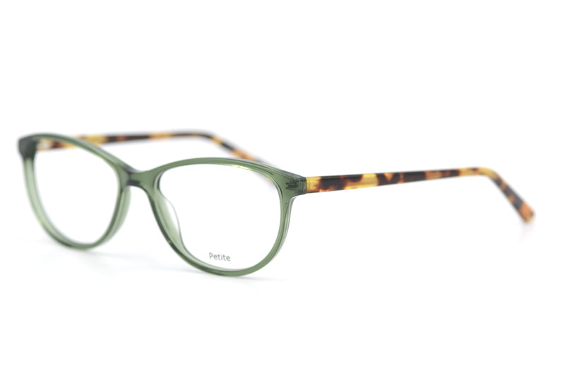 Charlotte glasses. Green petite glasses. Women's green glasses. Women's petite glasses. Petite sustainable glasses.  