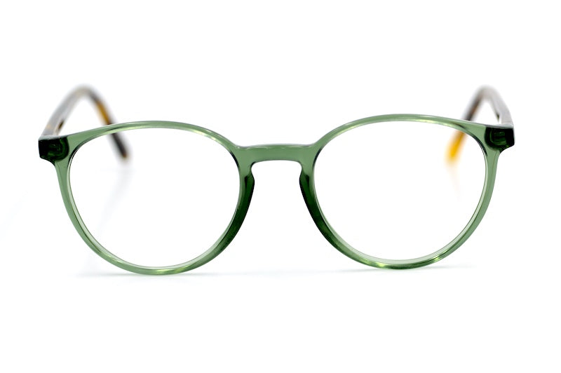 Dermot green round women's retro glasses. Women's sustainable glasses.