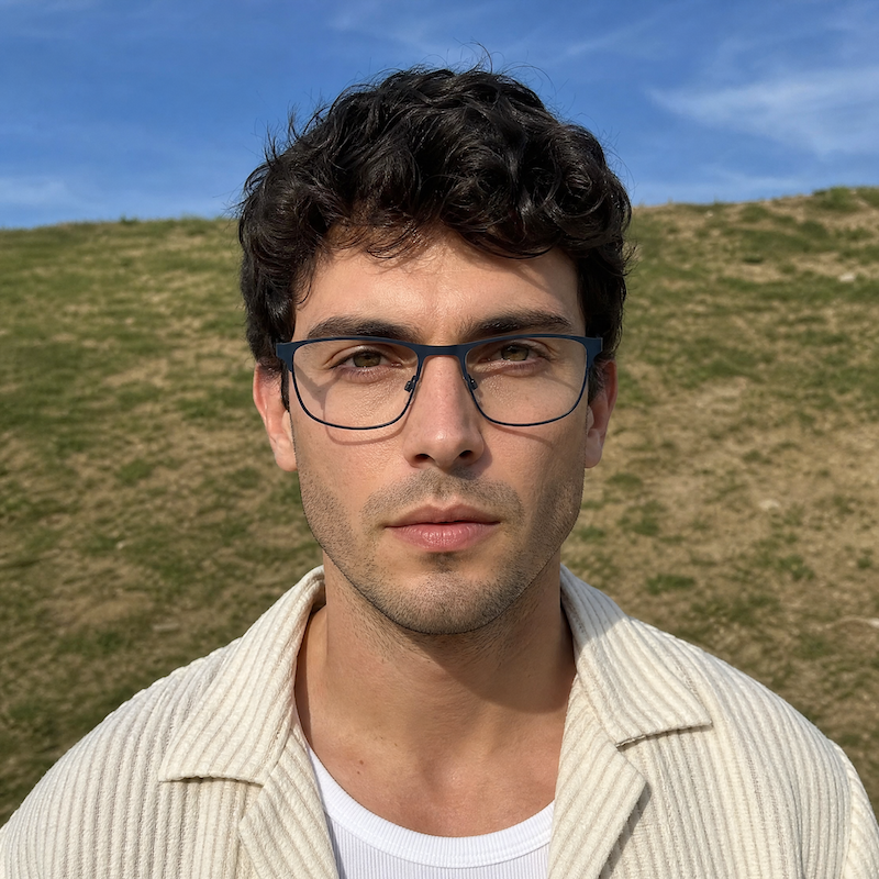 Dylan Men's Glasses Front. Men's sustainable glasses. Affordable eyewear. Men's glasses online. Stylish men's glasses. 