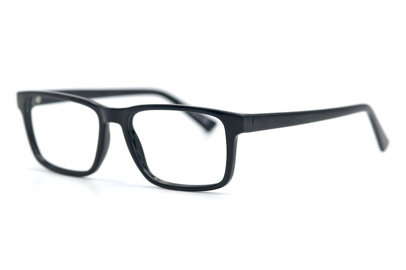 Entry black rectangular glasses. Simplistic sustainable glasses.