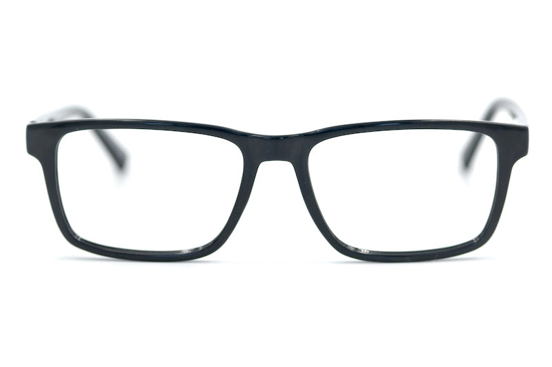 Entry black rectangular glasses. Simplistic sustainable glasses.