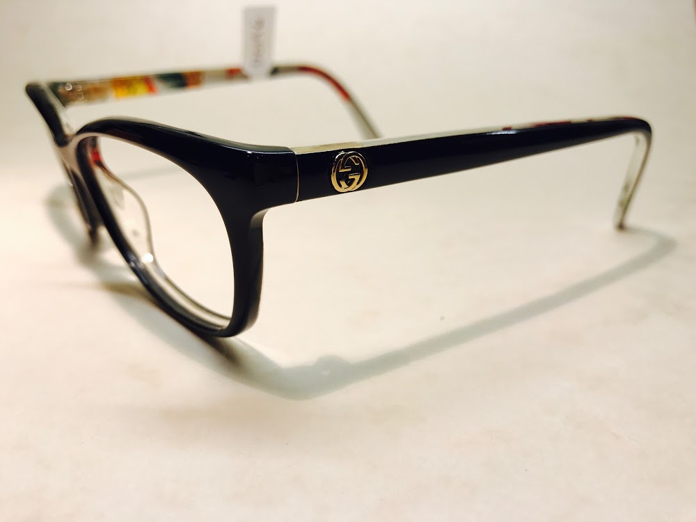 Black Gucci womens designer frames with crystal rim