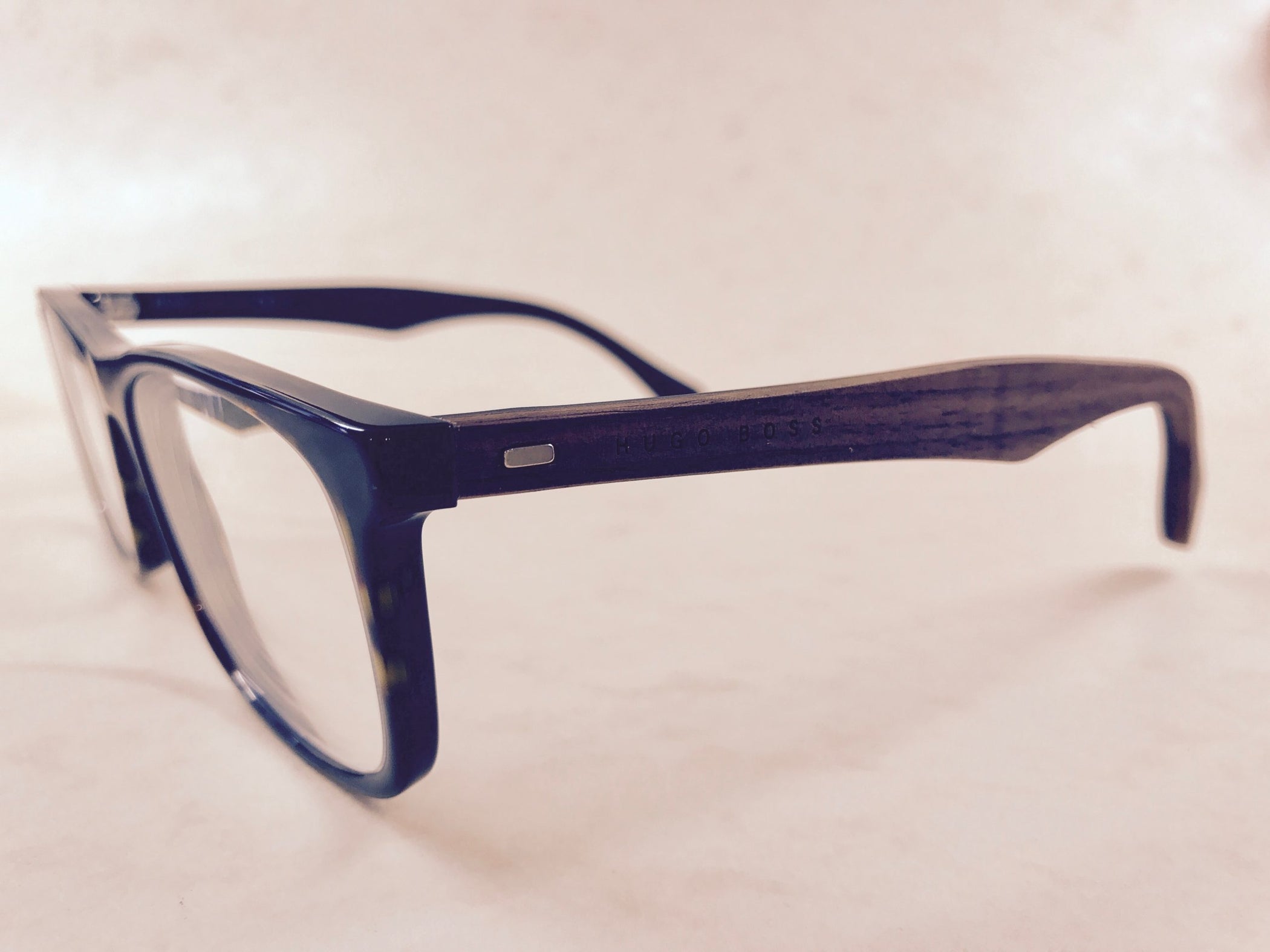 Hugo Boss tortoiseshell mens designer frames with wood effect frames