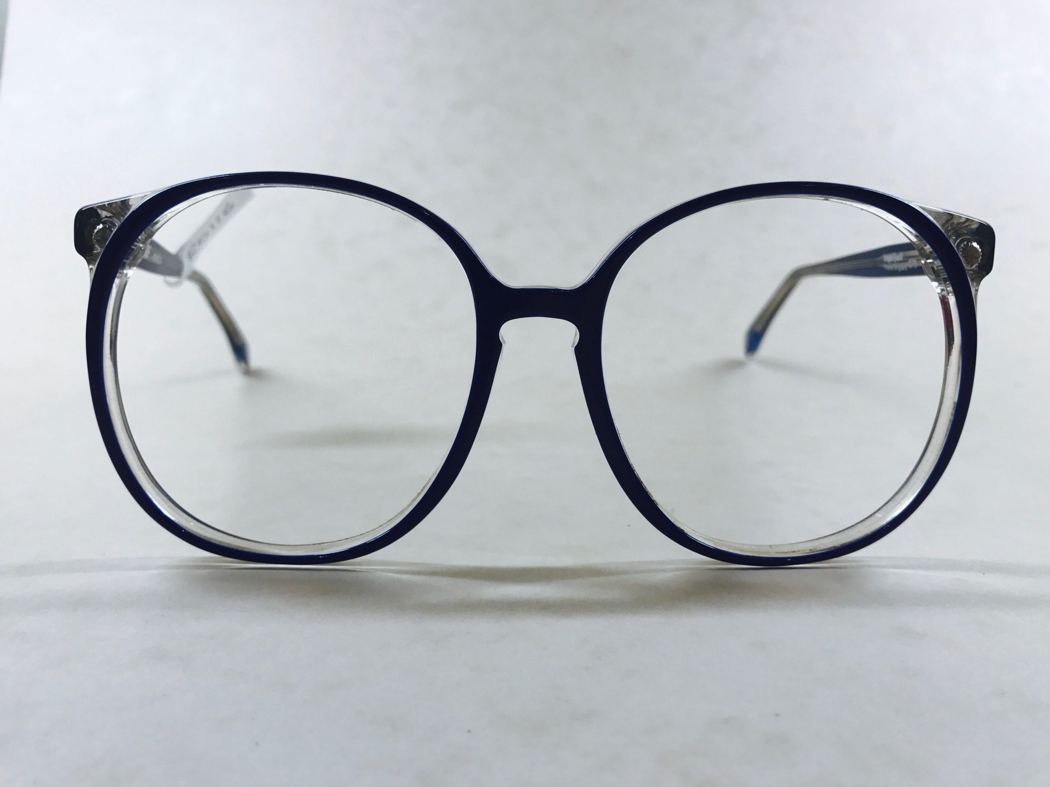 Bright blue and crystal large round 1980s frames
