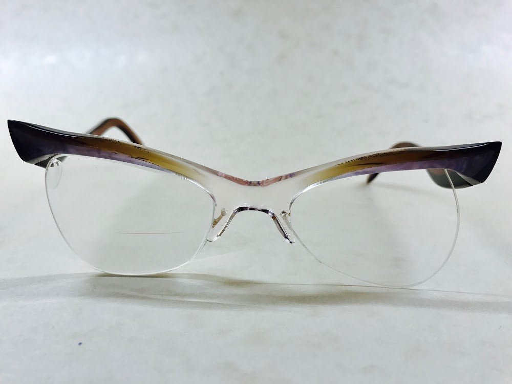 Cat eye supra (rimless bottom) 1950/60s. lilac/plum with inlay marbled affect