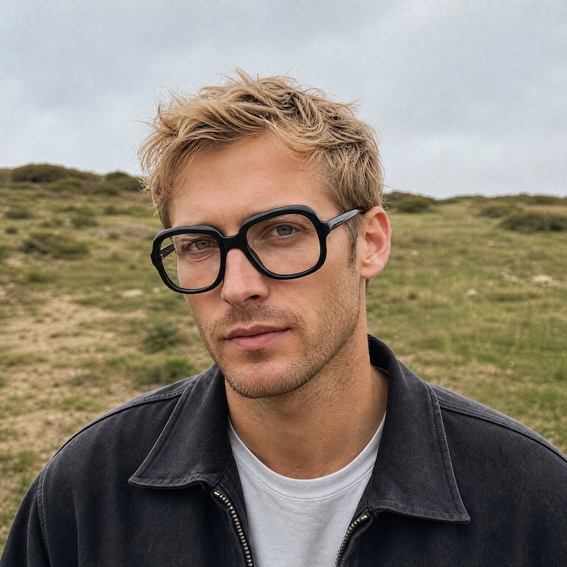 Freedom Free 70s style black oversized glasess, Michael Caine style glasses.