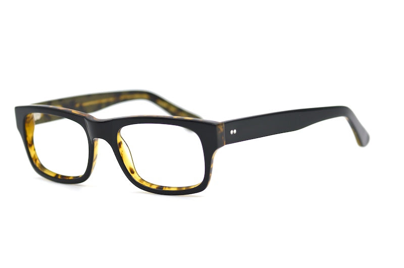 Grenville men's black rectangular retro glasses.