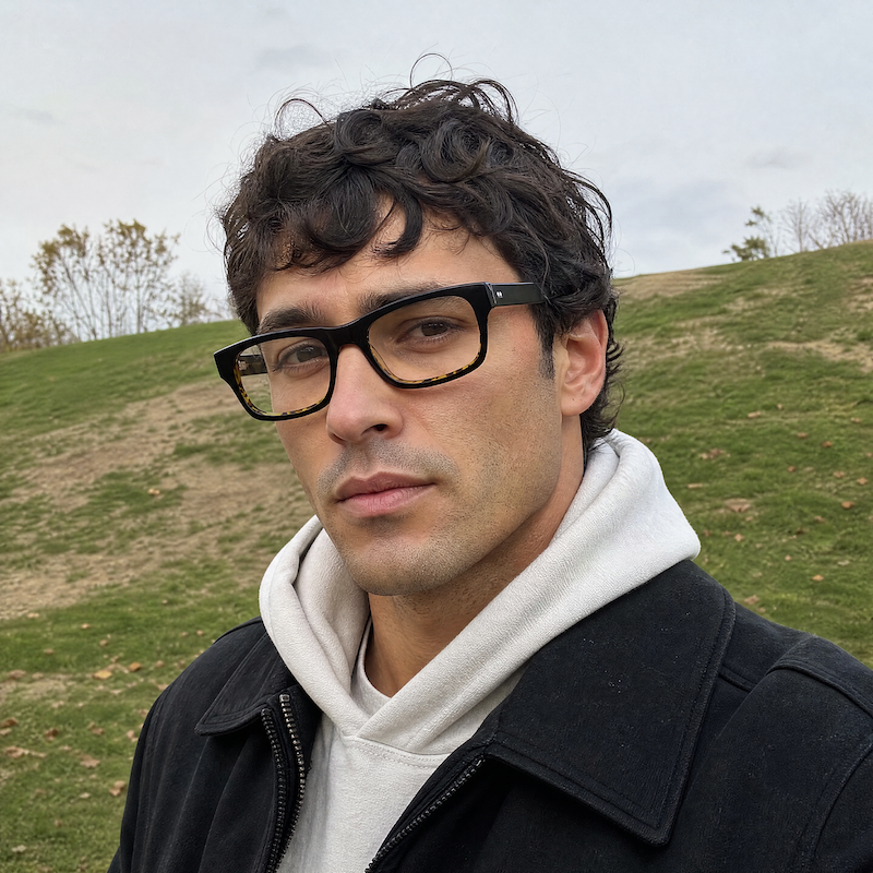 Grenville men's black rectangular retro glasses.