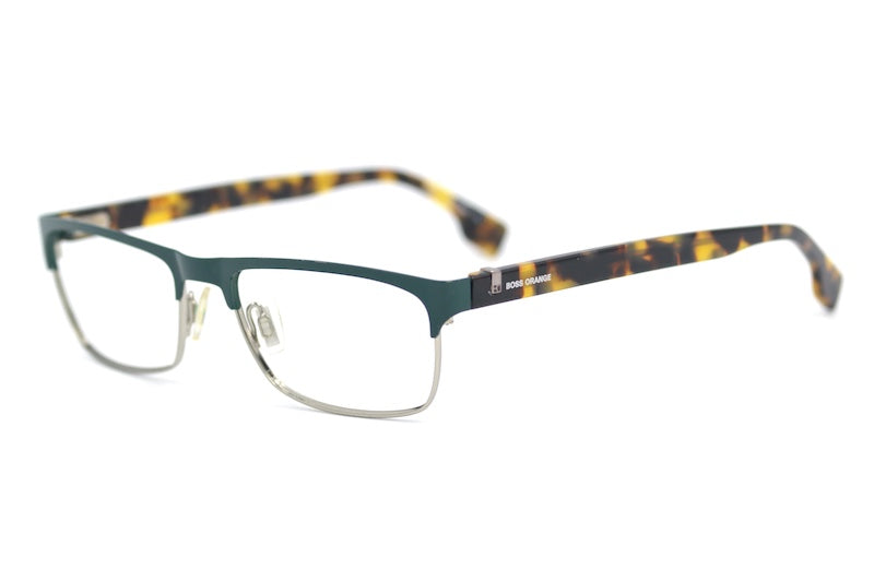 Hugo Boss 0072 men's green rectangular designer glasses.