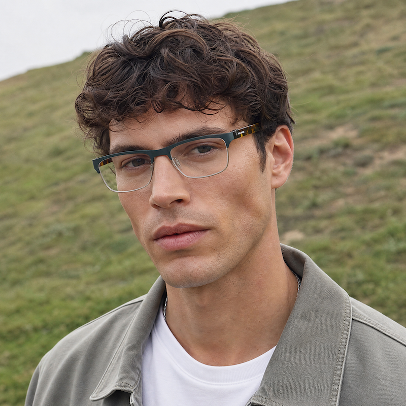 Hugo Boss 0072 men's green rectangular designer glasses. Men's affordable Hugo Boss glasses.