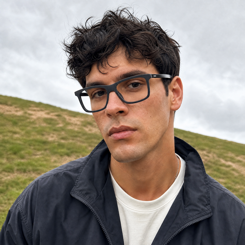 Hugo Boss 04 designer glasses. Upcycled Hugo Boss glasses. Sustainable designer glasses. Men's Hugo Boss glasses.