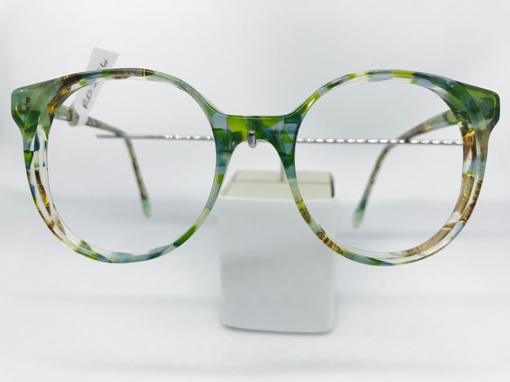 Glorious round multicoloured green and blue flecked crystal 1980s frames