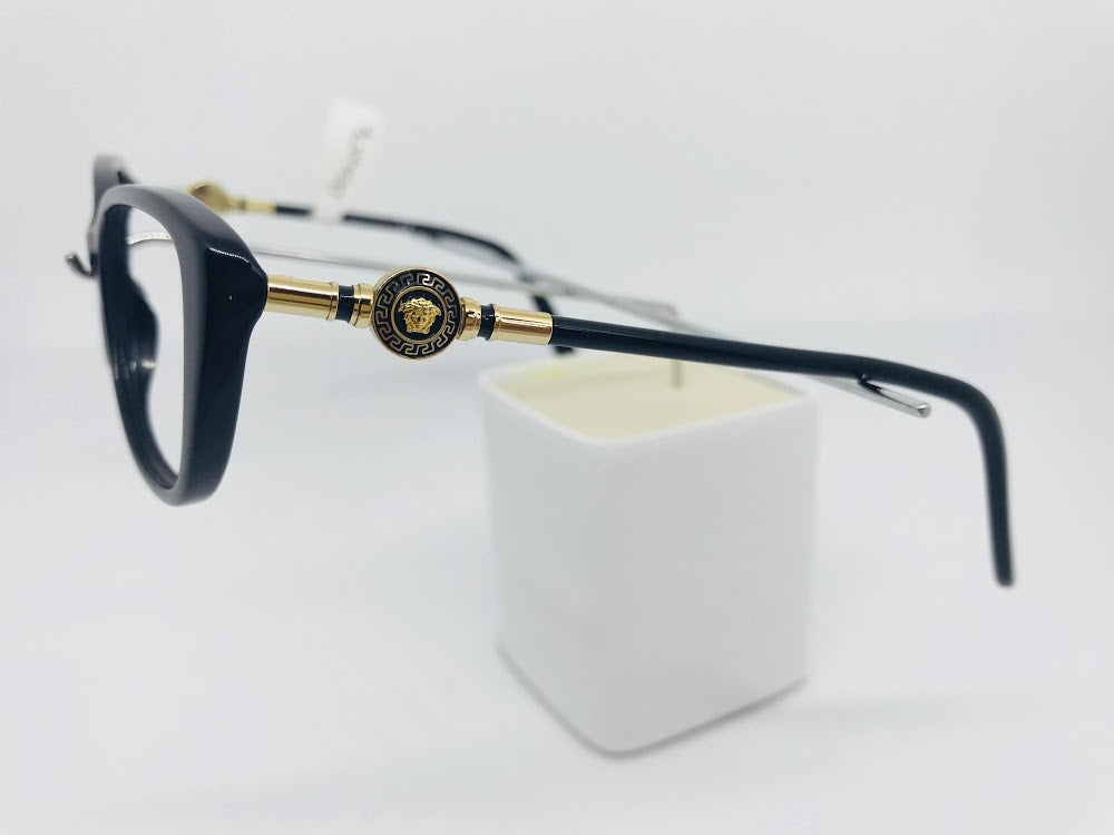 Black Versace frames with elegant gold sides