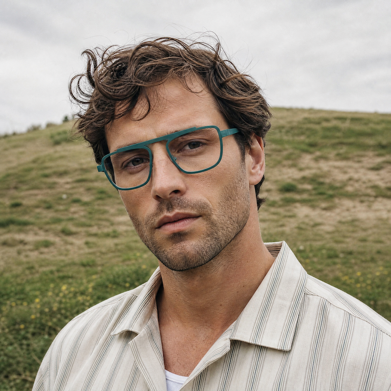Kelinse Arnold green aviator glasses. Men's stylish glasses online. Men's sustainable glasses online. Men's designer glasses. 