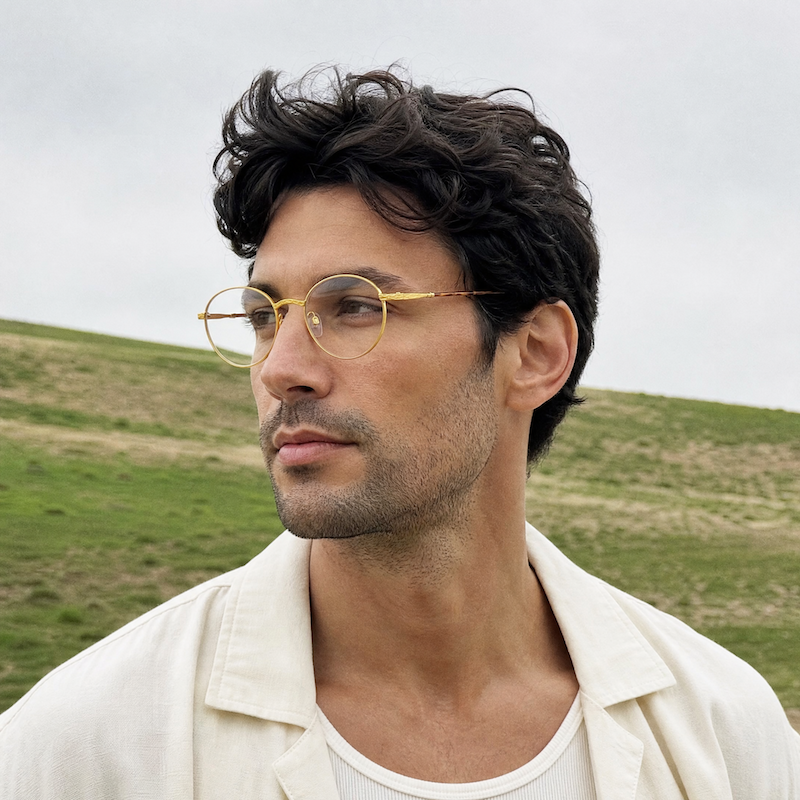 Gold round vintage glasses. Sustainable round gold metal glasses.