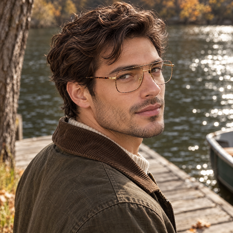 Mirari 5504 Men's Vintage Brown Gold Square Aviator Glasses.