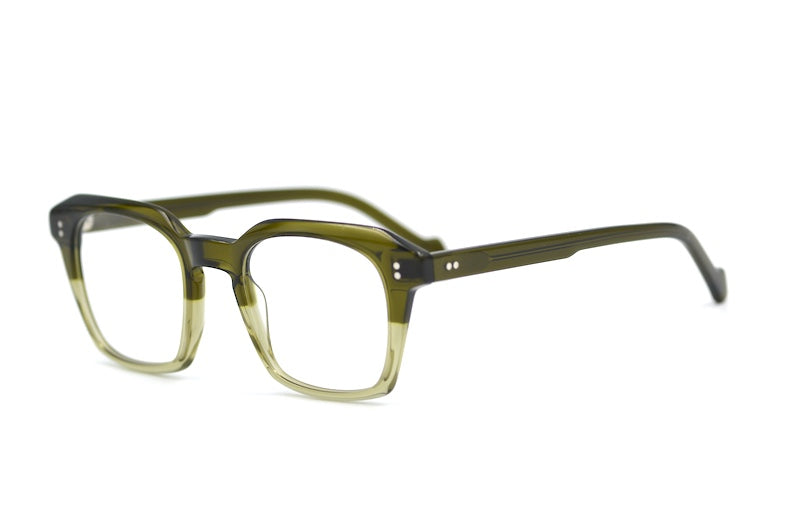 Olive Fade men's green square glasses angle view