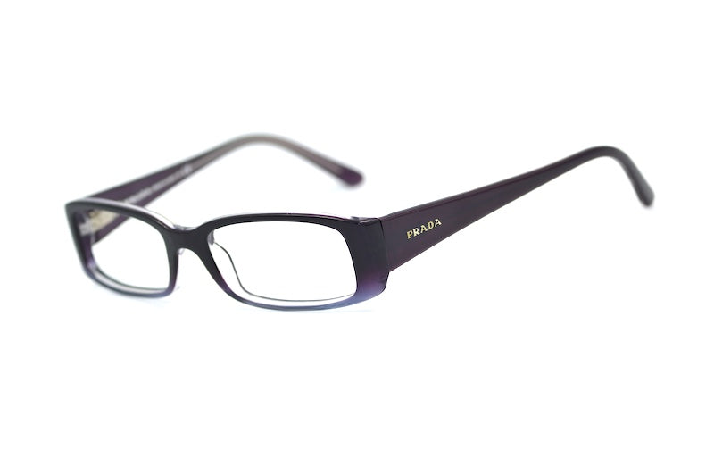 Italian-made Prada VPR07M slim purple rectangular spectacle frames