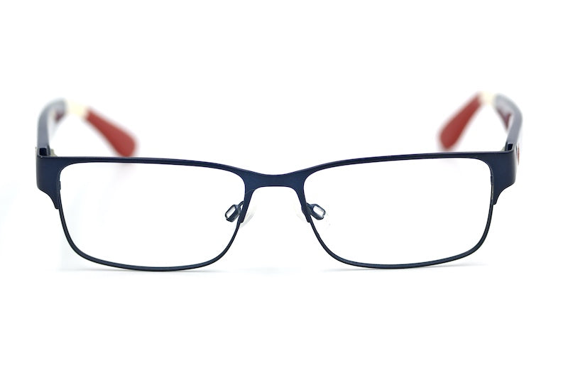 Ralph Lauren 1160 men's navy rectangular glasses with blue white and red sides.